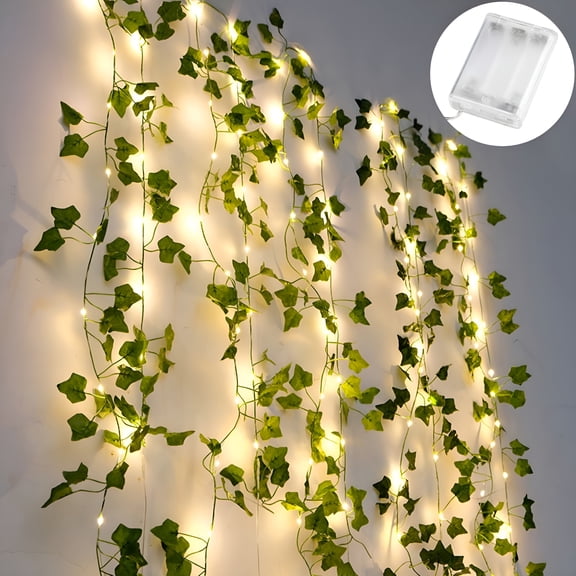HIBIBUD 16.4Ft Green Ivy Leaves Fairy String Lights,50 Led Battery Operated Artificial Garland Plant Vine Fairy Light for Bedroom Wedding Party Holiday Patio Decor Vines with Fairy Lights