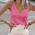 thumbnail image 2 of Wang6 Women Sequin Tank Tops Plus Size Sparkly Deep V Neck Summer Cami Tops Trendy Loose Fit Sleeveless T Shirts Tees Red XL, 2 of 4