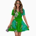 thumbnail image 2 of Tiki Garden Wall - Green Women Dress V-Neck Short Sleeve Flowy Swing Party Midi Dress, 2 of 4