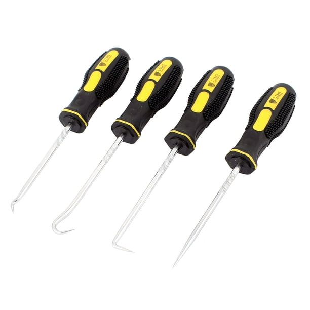 Juego de ganchos de metal con mango de plástico antideslizante negro y amarillo de 4 piezas