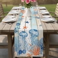 thumbnail image 4 of Blue Coastal Jellyfish Table Runner 70 Inches, Nautical Sea Beach Starfish Coral Bed Runner Dresser Scarves Tabletop for Indoor Outdoor Parties/Ceremony/Banquet, 13" x 70", 4 of 9