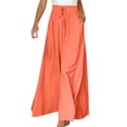 thumbnail image 2 of Oiangi Women's Flowy Palazzo Pants with Pockets Ruffled Elastic Waist Wide Leg Pant Casual Trendy Holiday Trousers for Fall Orange XL, 2 of 7