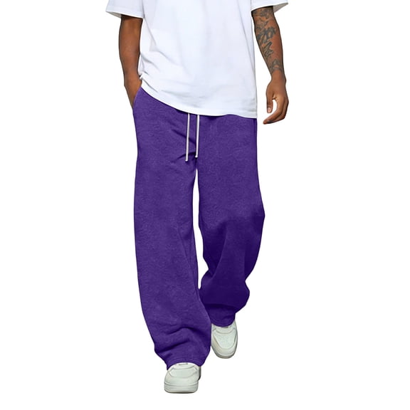 Mens Baggy Sweatpants Wide Leg Premium Lightweight Drawstring Pants Breathable Cotton Lounge Joggers with Pockets Purple L