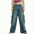 thumbnail image 3 of PFRNLF Womens Cargo Jeans Casual Soft High Rise Wide Leg Stretch Denim Pants, 3 of 5