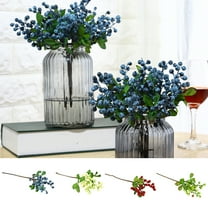 Dengjunhu 4Pcs Artificial Flowers California Faux Blueberries Artificial Blueberry Stems for Decorating Blueberry Picks Fruit Fake Silk Flowers Home Decorative Party Wedding