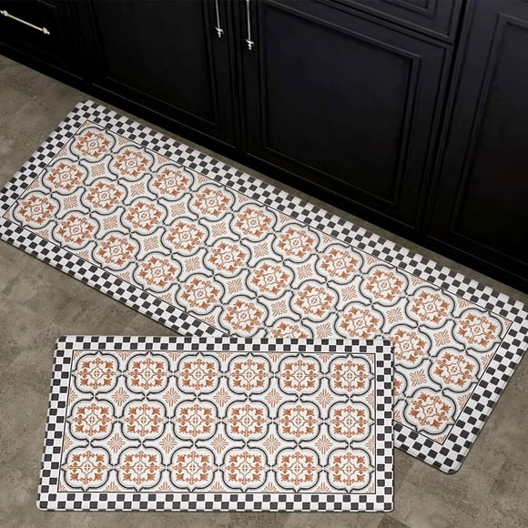 Anti Fatigue Kitchen Mats for Floor 2 Piece Set, Waterproof & Non-Skid Moroccan Tile Kitchen Rugs, Cushioned Kitchen Mat for Standing Washable Comfort Desk Kitchen Runners, 17x30+17x47