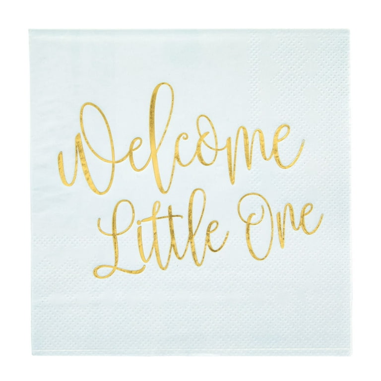 50 Pack Light Blue Baby Shower Cocktail Napkins for Boy, Gold Foil Welcome  Script Design, Gender Reveal Party Supplies (5x5 In) 