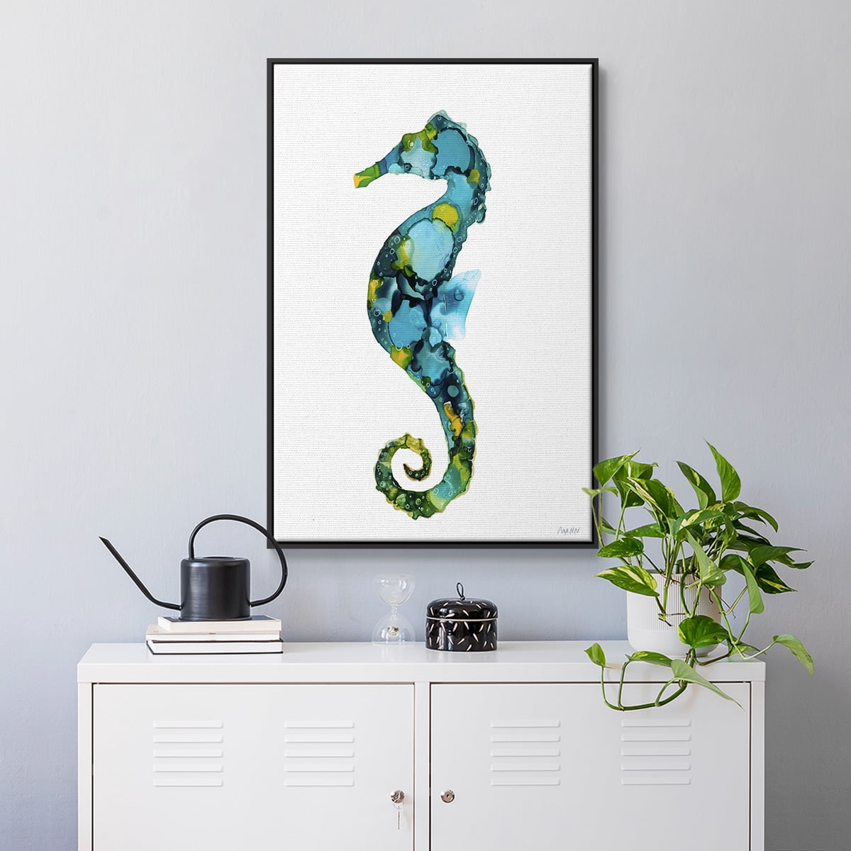 Seahorse Framed Premium Gallery Wrapped Canvas - Ready to Hang - 17 x 25 - Black Floating Frame