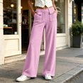 thumbnail image 2 of Wide Leg Pants for Women Winter Cotton Casual Fashion Solid Color Elastic Waist Double Pockets Zipper Button Pants Comfy Loose Casual Lounge Wide Leg Pants, 2 of 7