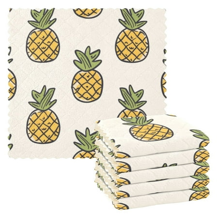 

6 Pieces of Kitchen Towels 11x11Inch Kitchen Dish Cloths Kitchen Dish Towels Reuseable Cleaning Cloths Cartoon Yellow Pineapple