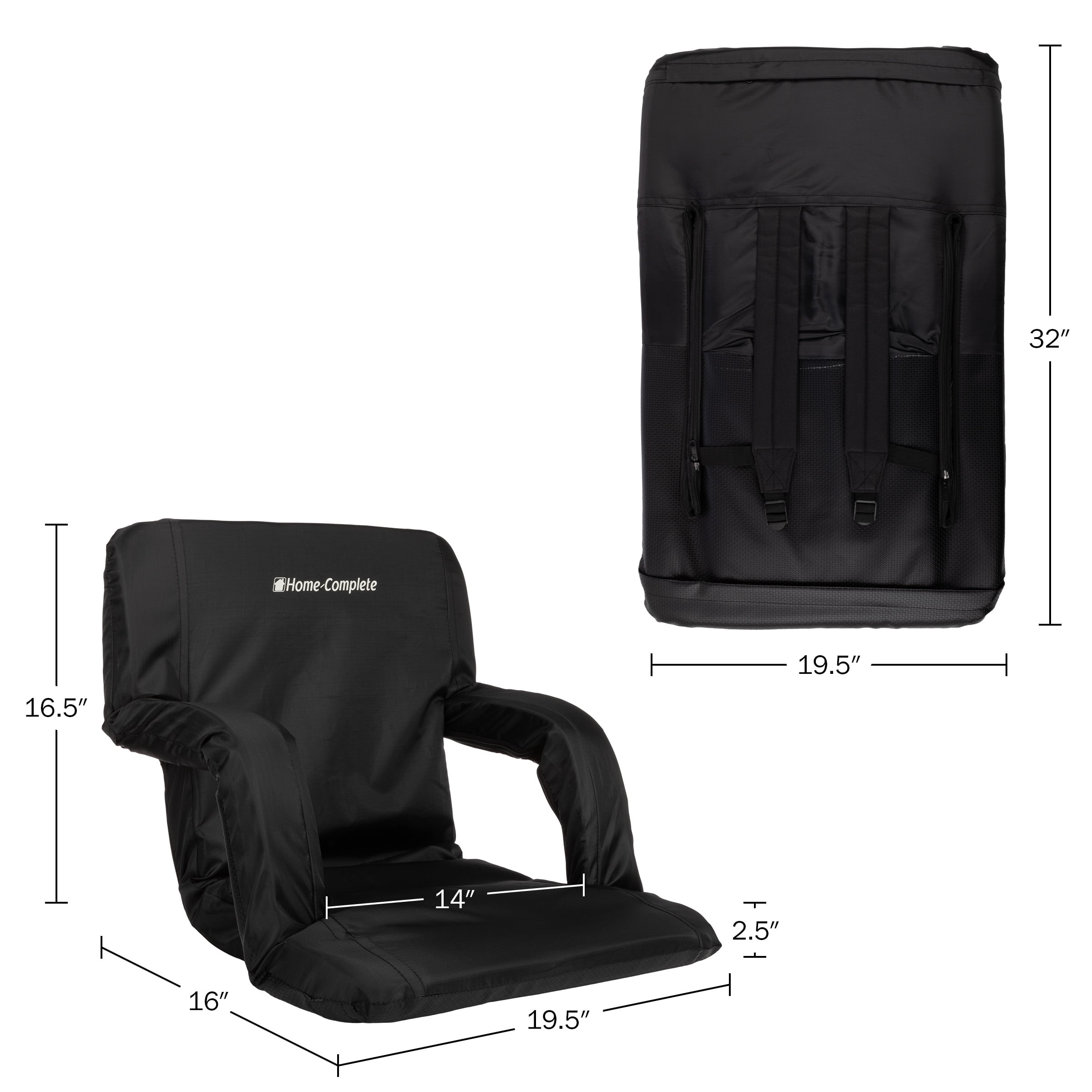 Home-Complete Reclining Bleacher Seat Cushion with Armrests (Black)