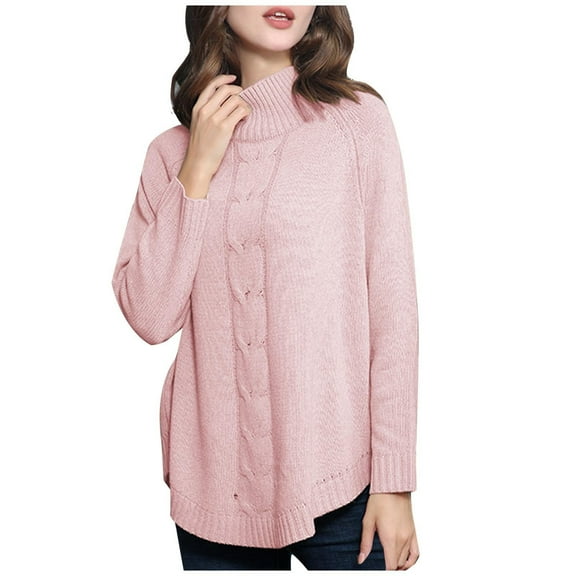 JINMGG 2024 Fall Winter Plus Size Sweaters for Women Clearance,Women's Sweater Long Sleeve Turtleneck Cable Knit Sweater Women's Pullover