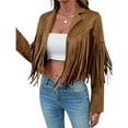 thumbnail image 3 of Chaquetas de Mujer de Piel Sintética de Ante con Flecos y Forro. Abrigos Cortos con Flecos. Imprescindibles de de Otoño. Marrón Oscuro XL, 3 of 10