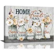 Farmhouse Flower Wall Art Painting, 16x12 Wrapped Canvas, Rustic Country Floral Wall Decor for Kitchen Bathroom Bedroom