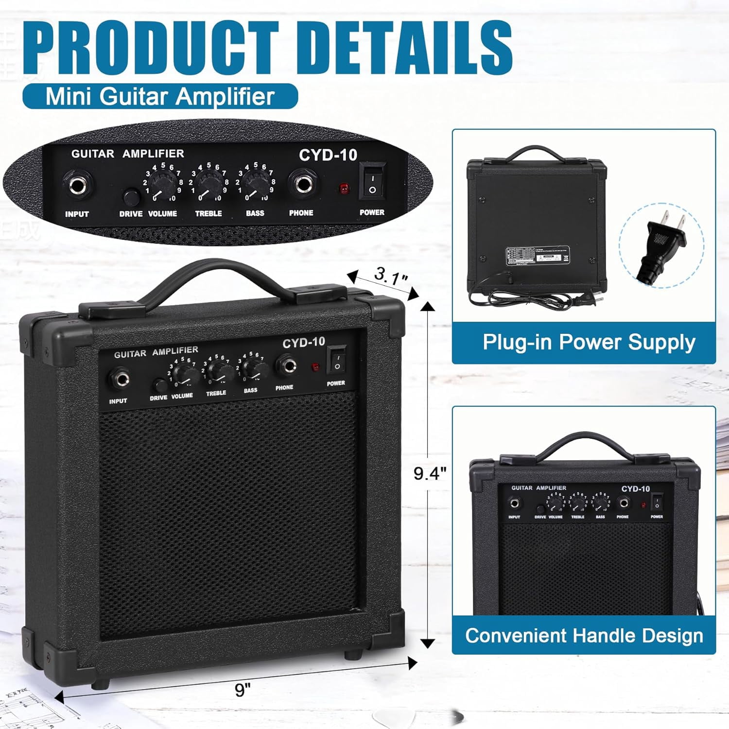 39" Electric Guitar Beginner Kit Full Size Blue Guitar with 10W Amp, Case and Accessories Pack for Starter (Blue)