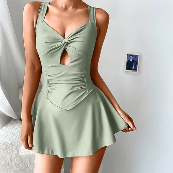 WXLWZYWL Women One Piece Swim Dress Tummy Control Swimsuits Plus Size Bathing Suit Tankinis Swimwear