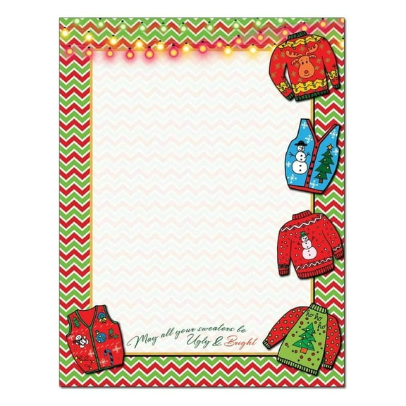 Ugly Sweater Christmas Letterhead Laser & InkJet Printer Paper - 8.5in.x11in. - 25 Sheets (olhx5325) - Holiday Stationery, Christmas Writing Paper