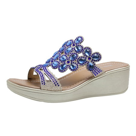 

nsendm Lace up Platform Sandals for Women Water Point Shoes Shoes Wedges Slippers Womens Flat Sandals with Heel Strap Sandal Blue 8.5