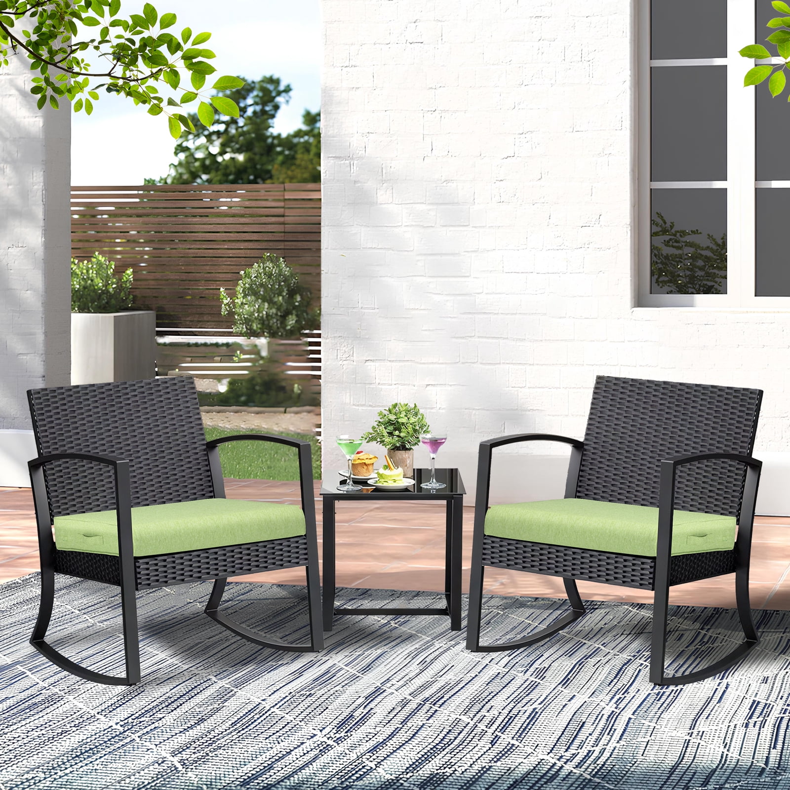 BPS Outdoor Chair Cushions Set of 2, 19" x 19" Water Resistant Outdoor Seat Cushions for Patio Furniture Dining Chair Pads Replacement, Green