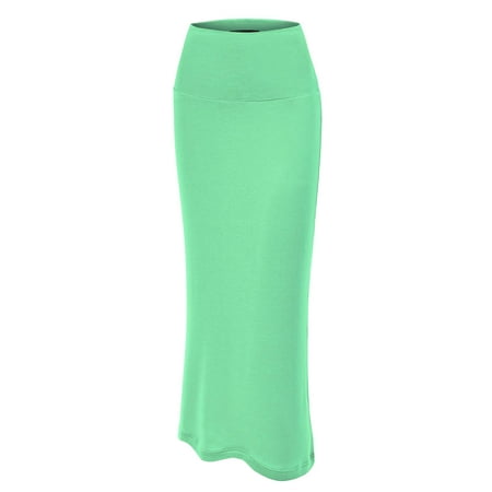 Bustle Over Skirt - MBJ WB928 Womens Lightweight Fold-Over Waist Midi Skirt M MINT