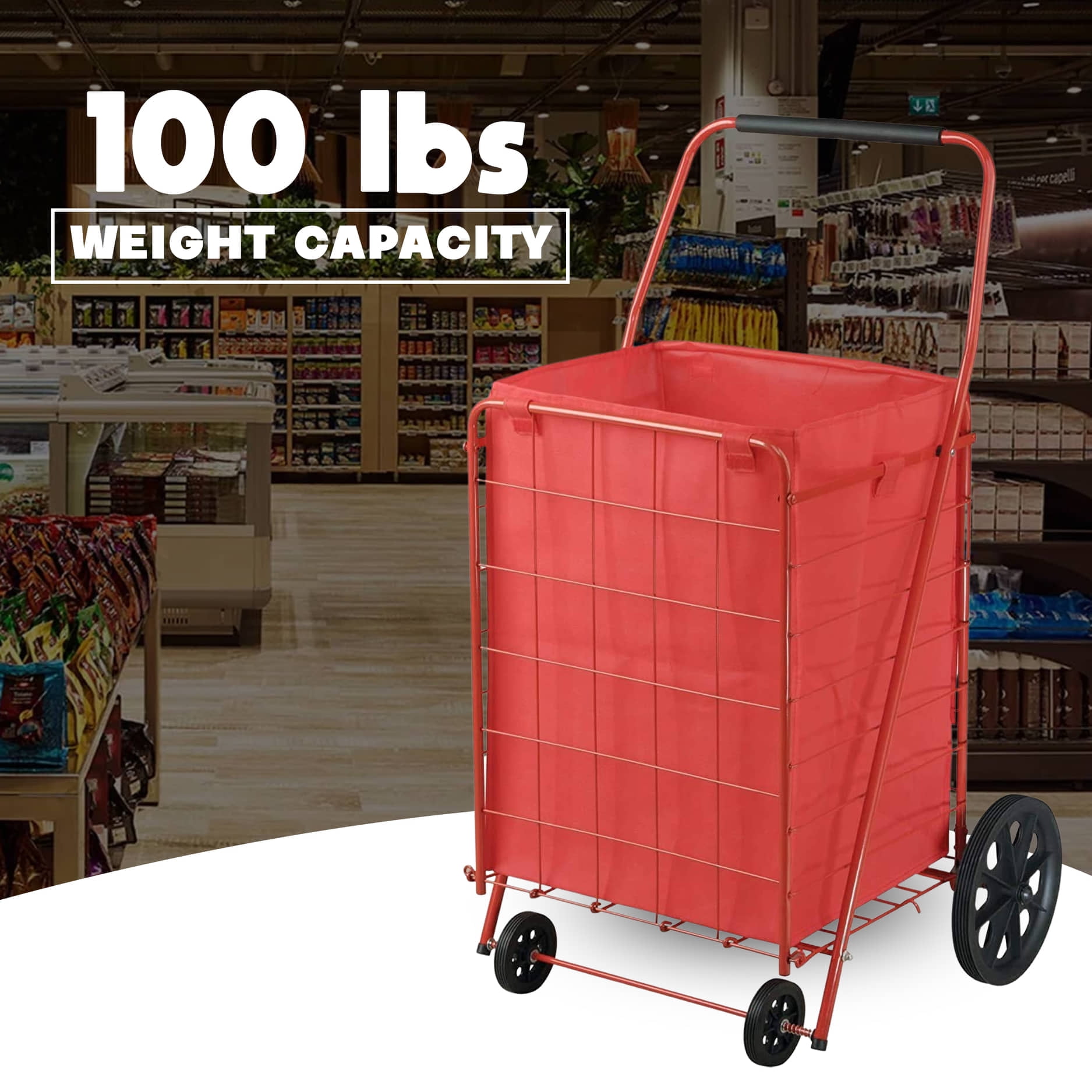 Juggernaut Carts Folding Shopping Cart, 110 lbs Capacity