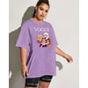 Pcmos Women Plus Size Disney Princess Print Graphic T-shirts Tops Purple XXL