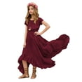 thumbnail image 6 of Girls' Dresses Ruffled Kids Lace Up Short Sleeve Dress Fashion Summer Long Dress, 6 of 6