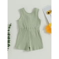 thumbnail image 4 of Hirigin Toddler Baby Girl Summer Clothes Ribbed Sleeveless Button Down Tank Top Short Jumpsuit Rompers One Piece Outfit, 4 of 8