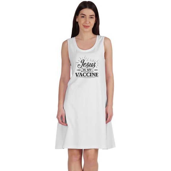 Inkmeso Jesus Is My Vaccine T-Shirt Funny Pro Vaccine Summer Scoop Neck Dresses