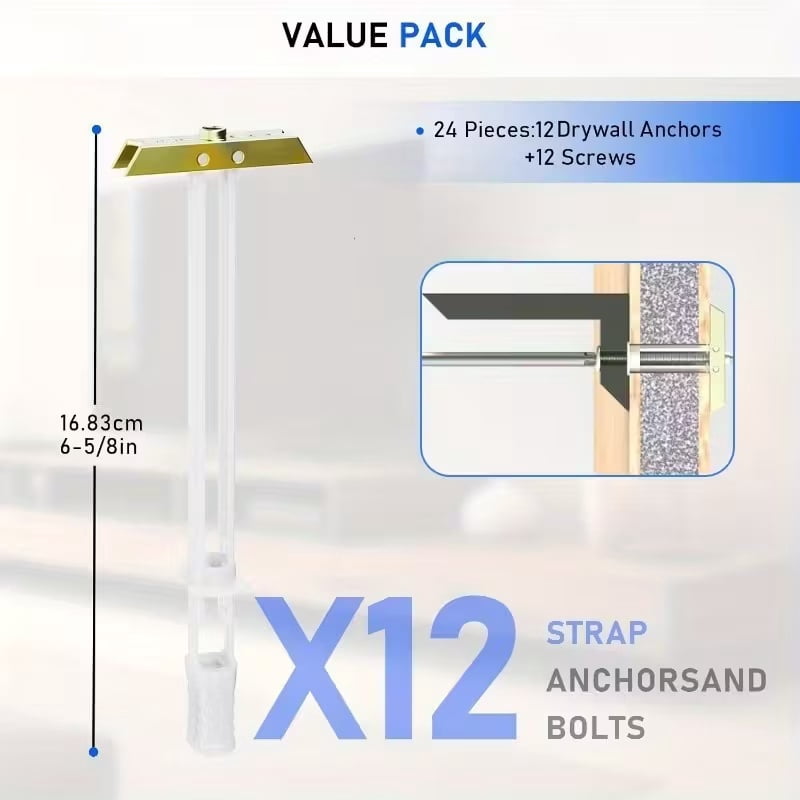 12-Piece Heavy Duty Drywall Anchors and Screws Set for TV Mounting - Metal Setting Tools Included