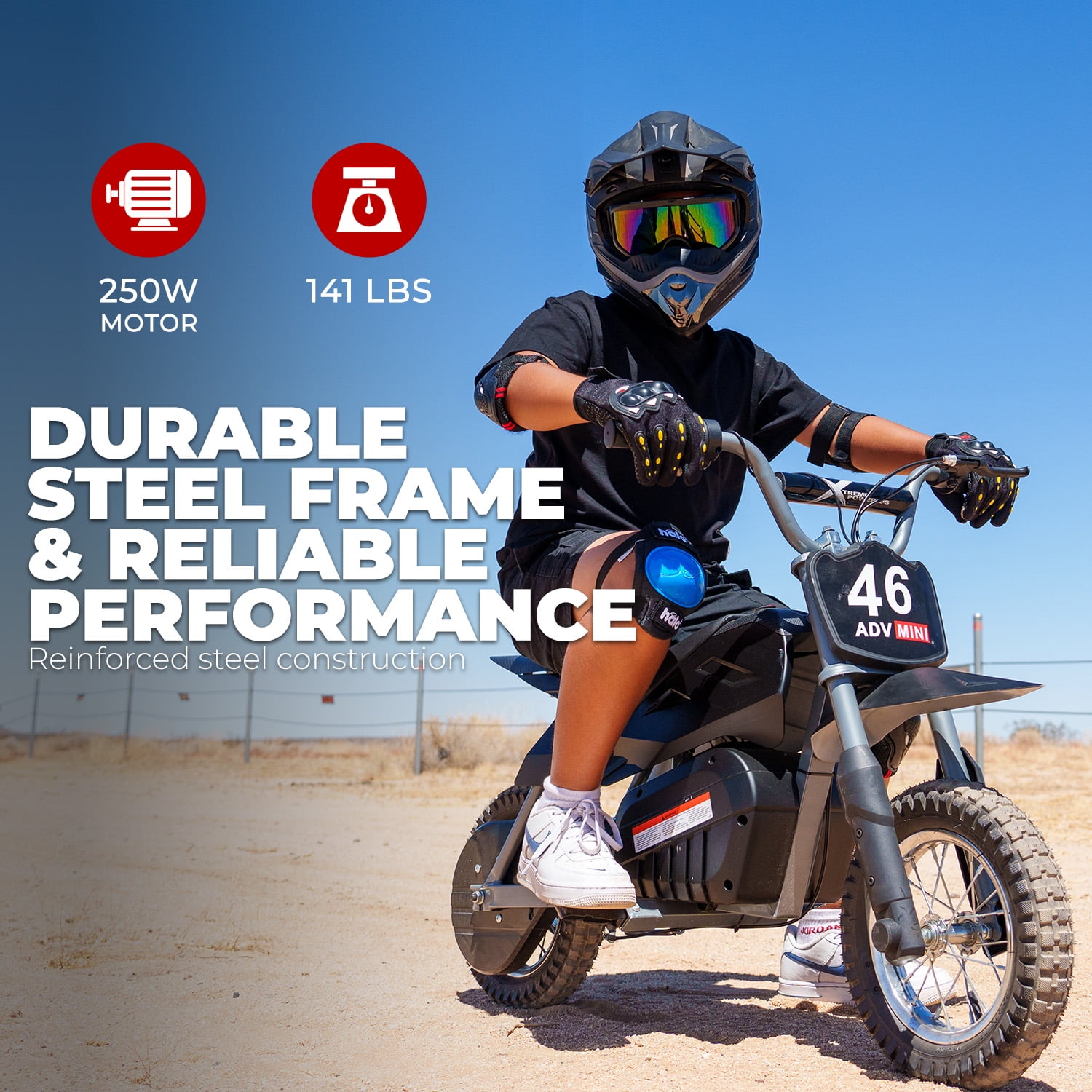 XtremepowerUS 24V 250W Electric Dirt Bike, Battery-Powered Ride-On Motorcycle, 14 MPH, Black/Red