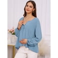 thumbnail image 3 of DARING DIVA Women's Maternity Empire Waist Babydoll Lantern Sleeve Blouse L Blue, 3 of 8