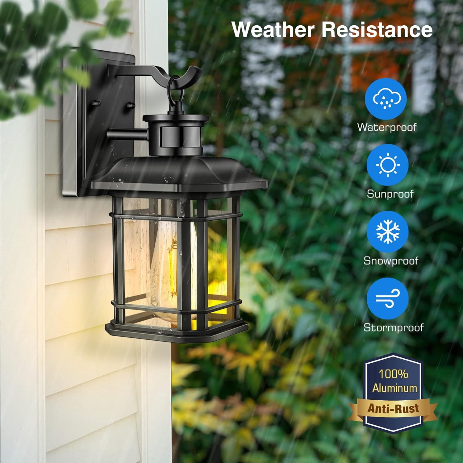 VIANIS Outdoor Wall Lantern With Motion Sensor, Dusk To Dawn Modern Exterior Porch Lights, Black 100% Aluminum Outdoor Wall Light For Garage Backyard