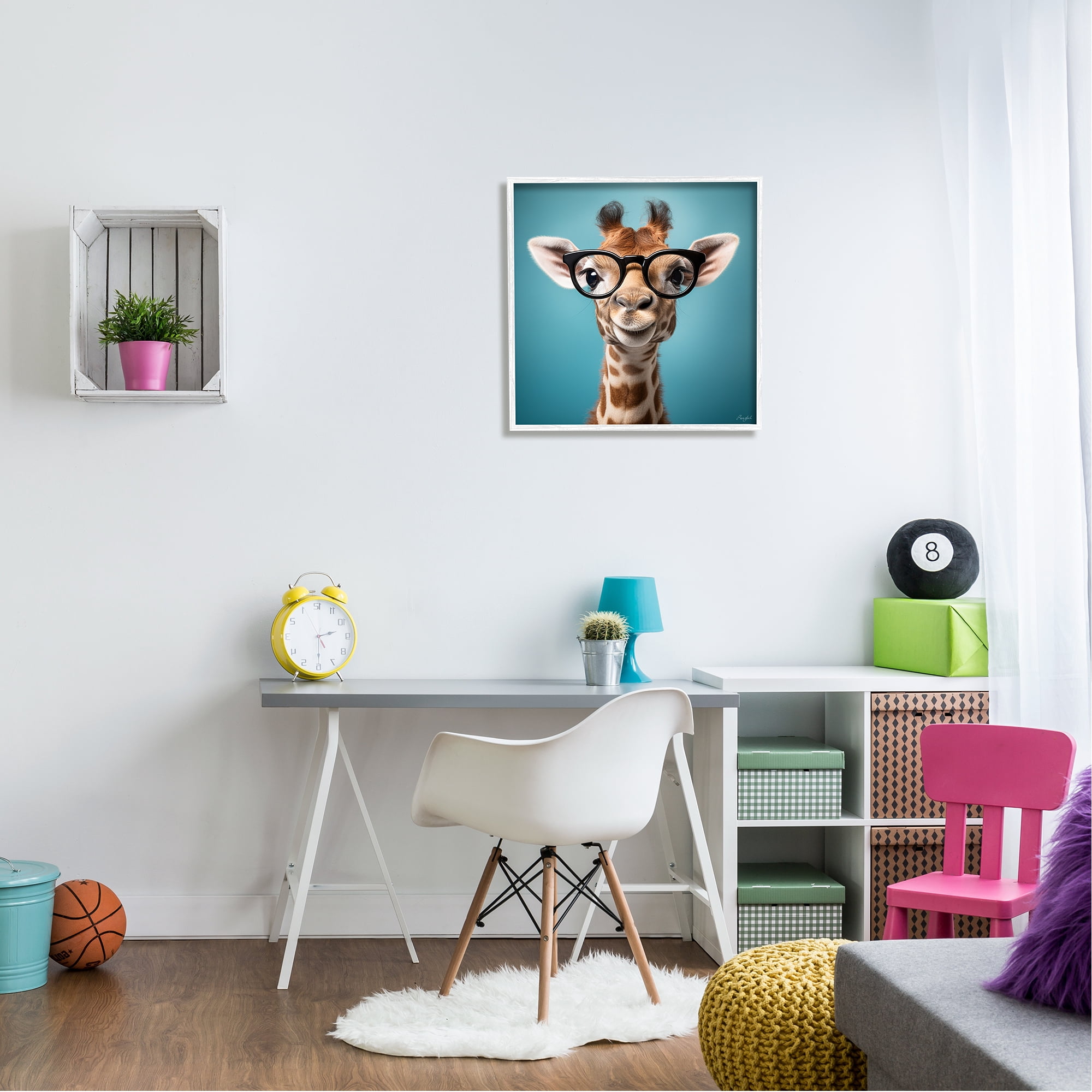 Stupell Industries Giraffe with Glasses Animals & Insects Painting White Framed Art Print Wall Art, 24 x 24