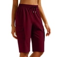 thumbnail image 2 of Oiangi Women's Cargo Shorts Elastic Waist Drawstring Hiking Shorts Straight Leg Athletic Shorts with Multi-Pocket Red 2XL, 2 of 8