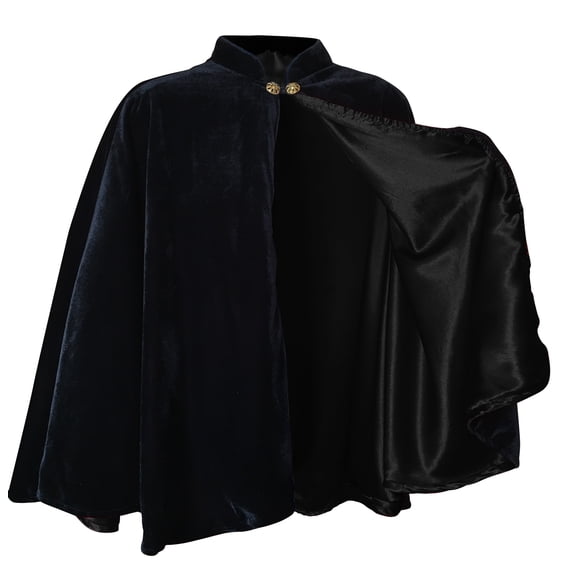 Black Velvet Cape Capelet Lined in BLACK Satin Vampire Cloak, Costume for Halloween, Witch, Medieval Cosplay, Goth or Victorian