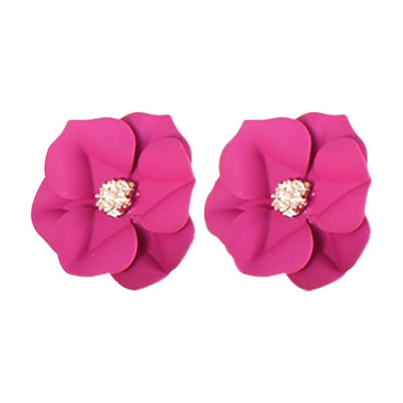 CILENON Small Colorful Flower Earrings For Women Fun And Exaggerated Temperament Fashionable Gentle Pearl Earrings Cold Earrings (Hot Pink,One Size)
