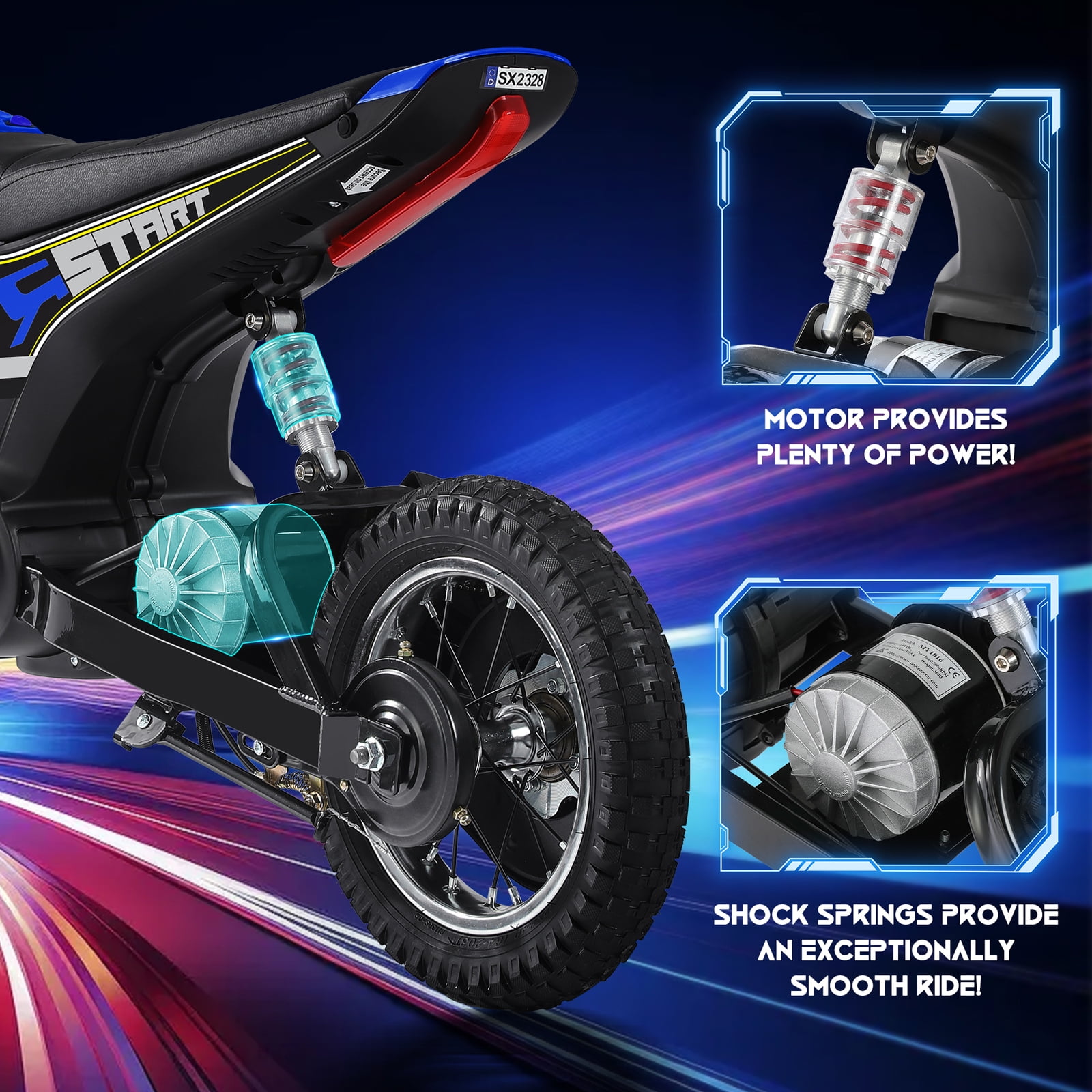 24V Dirt Bike,Neche 250W Electric Powered Motorcycle,Ride on Dirt Rocket with Shock Absorption Suspension for Kids Age 13+,Blue