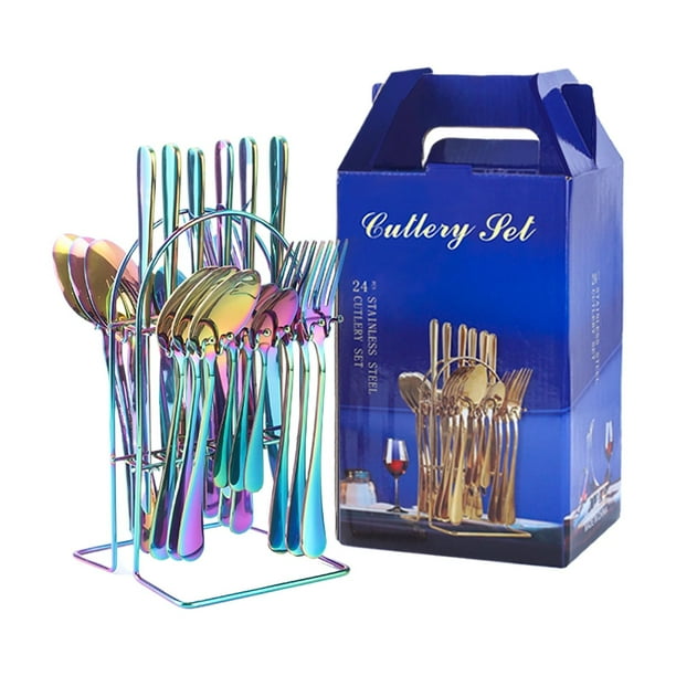 Toystoory Juego de cubiertos de acero inoxidable de 24 piezas, vajilla diaria resistente y duradera, cubiertos, cuchara, tenedor Mostrada color