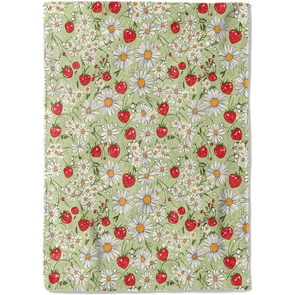 Cute Red Strawberry Fleece Blanket - 40x50in Daisy Green Throw Blankets,Soft Cozy Lightweight, Ideal for Living Room Home Spring Decor and Kids Women Girls Gifts
