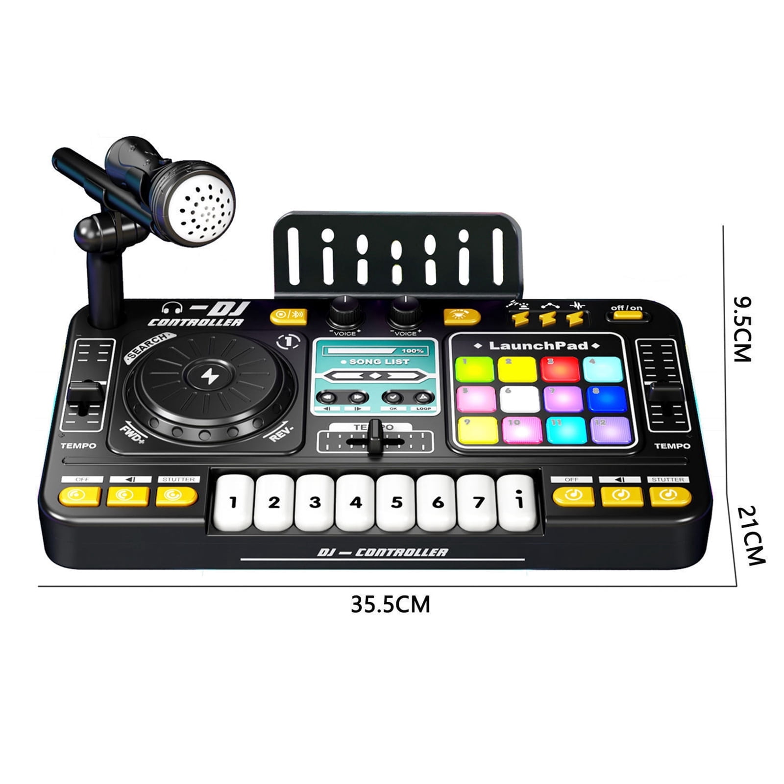 DJ Mixer for Kids with Microphone&Bluetooth, 8-Key Keyboard Piano Light up DJ Turntable with 12 MIDI, Piano Musical Instruments Toys for Boys Girls Birthday Gift for Kids Age 4 5 6 7+