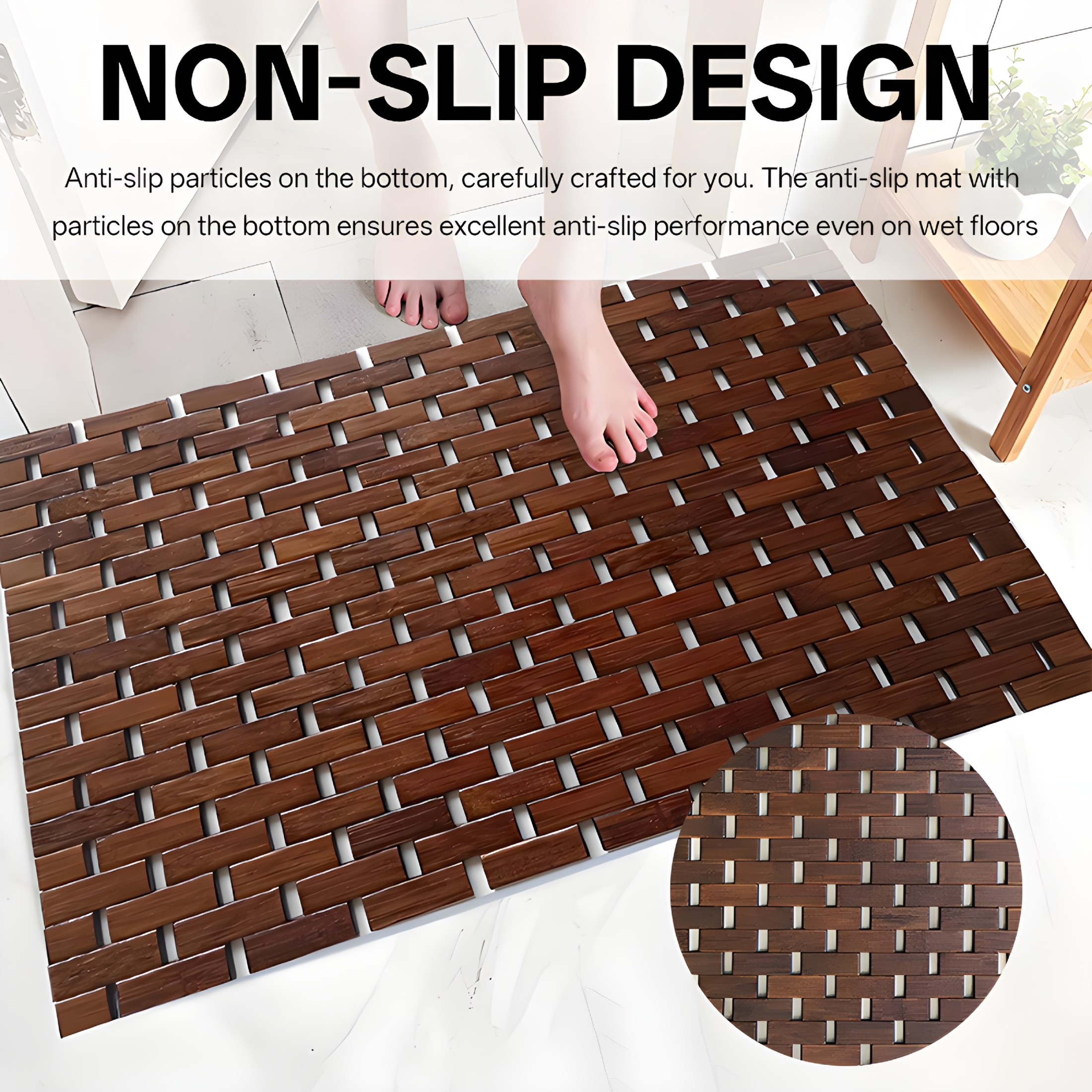 FACEGA Bamboo Bath Mat,Eco-Friendly Natural Bamboo Shower Mat,Non-Slip Design for Safety,Breathable and Stylish Wood Bath Mat for Any Home