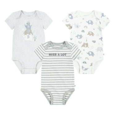 Huggies Baby Boy Alex the Elephant 3 Pack Organic Cotton Bodysuits, Sizes NB-24M