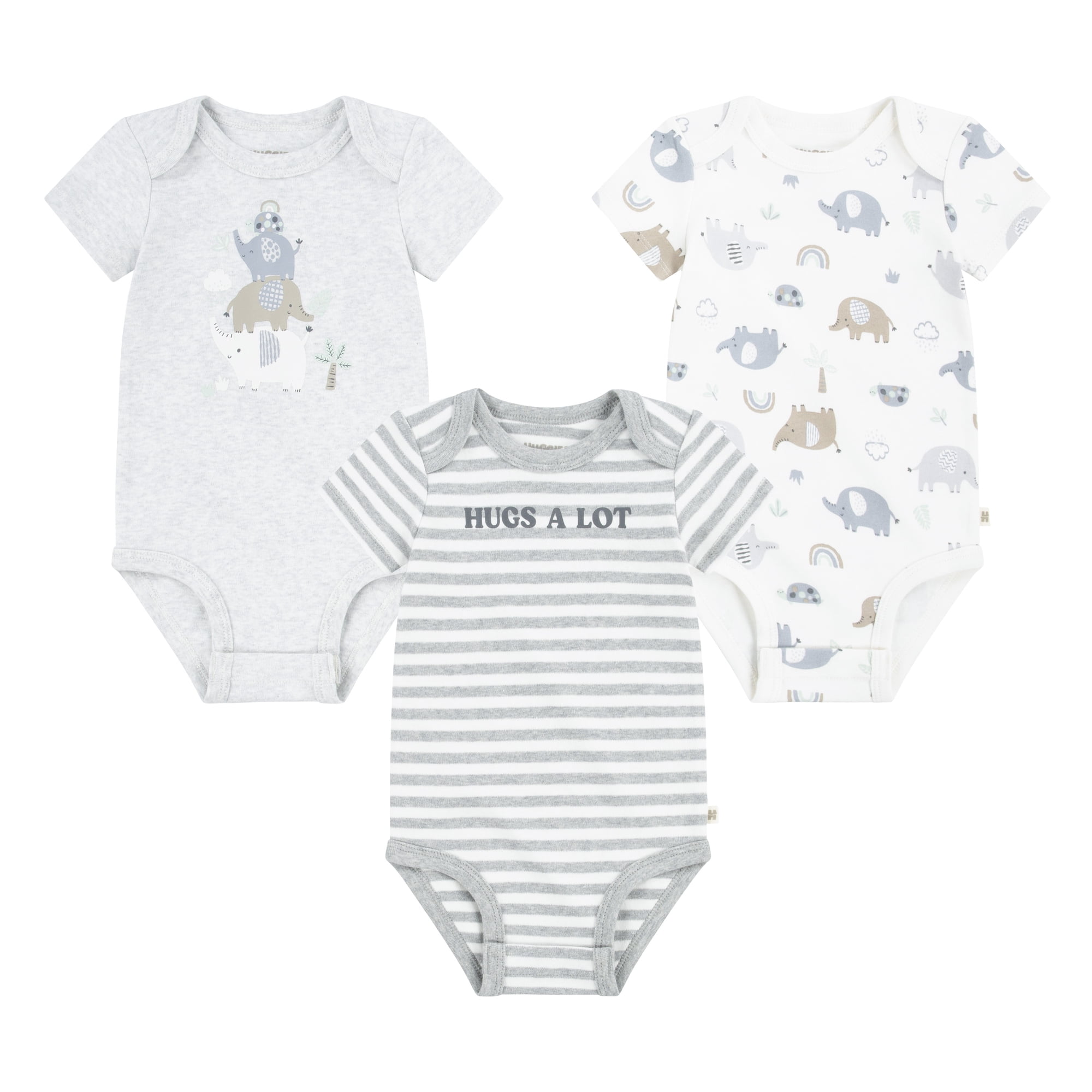 Huggies Baby Boy Alex the Elephant 3 Pack Organic Cotton Bodysuits, Sizes NB-24M