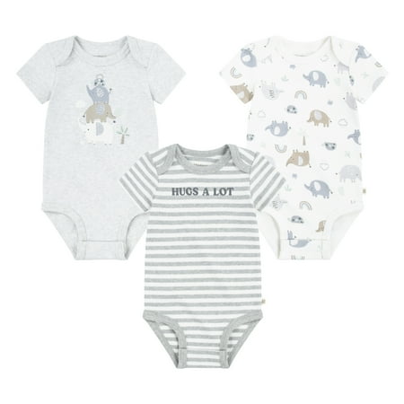 Huggies Baby Boy Alex the Elephant 3 Pack Organic Cotton Bodysuits, Sizes NB-24M