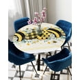 thumbnail image 5 of Round Tablecloth with Elastic Summer Bee Daisy Eucalyptus Striped Polka Dot Heart Black Plaid Waterproof Stain-proof Table Cover Wipeable Fitted Table Cloths for 36"-44" Round Tables Dining Kitchen, 5 of 6
