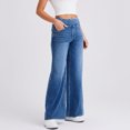 thumbnail image 6 of IUYRTFE Women Stretch Denim Jeans High Waist Wide Leg Pants with Pockets for Casual Daily Wear, 6 of 7