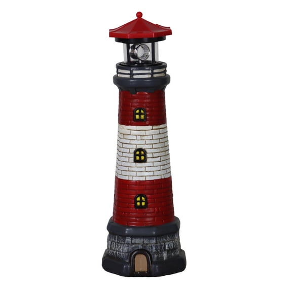 Solar Lighthouse Statue Outdoor Waterproof Resin Decorative Light for Garden Yard Lawn Landscape Path Lighting and Coastal Theme Patio Decor