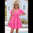 thumbnail image 2 of Vestido de Corta con Escote en V y Volantes en el Bajo, Color Rojo Rosa L, 2 of 10
