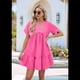 thumbnail image 2 of Vestido de Corta con Escote en V y Volantes en el Bajo, Color Rojo Rosa L, 2 of 10